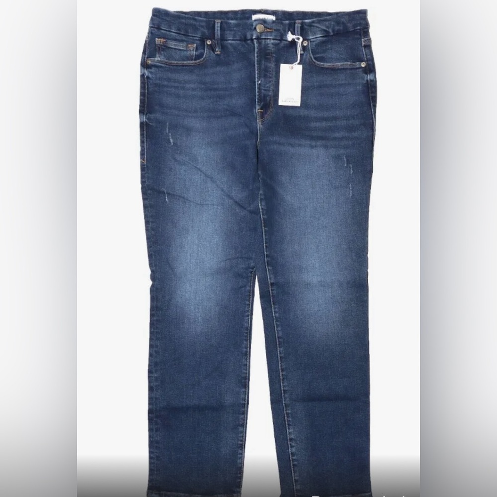 Good American Dark Blue Straight Leg Jeans